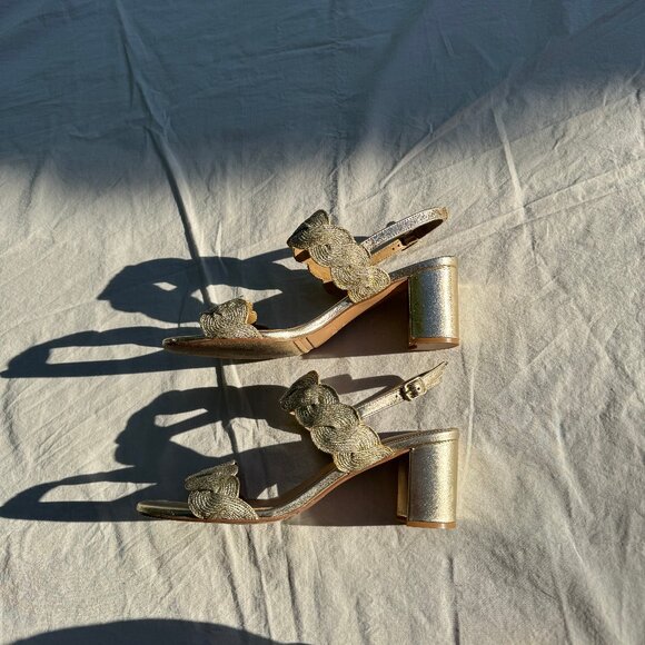 Vaneli ‘Lettie’ Gold Beige Platinum Weave Block Heel Sandals - Picture 9 of 13